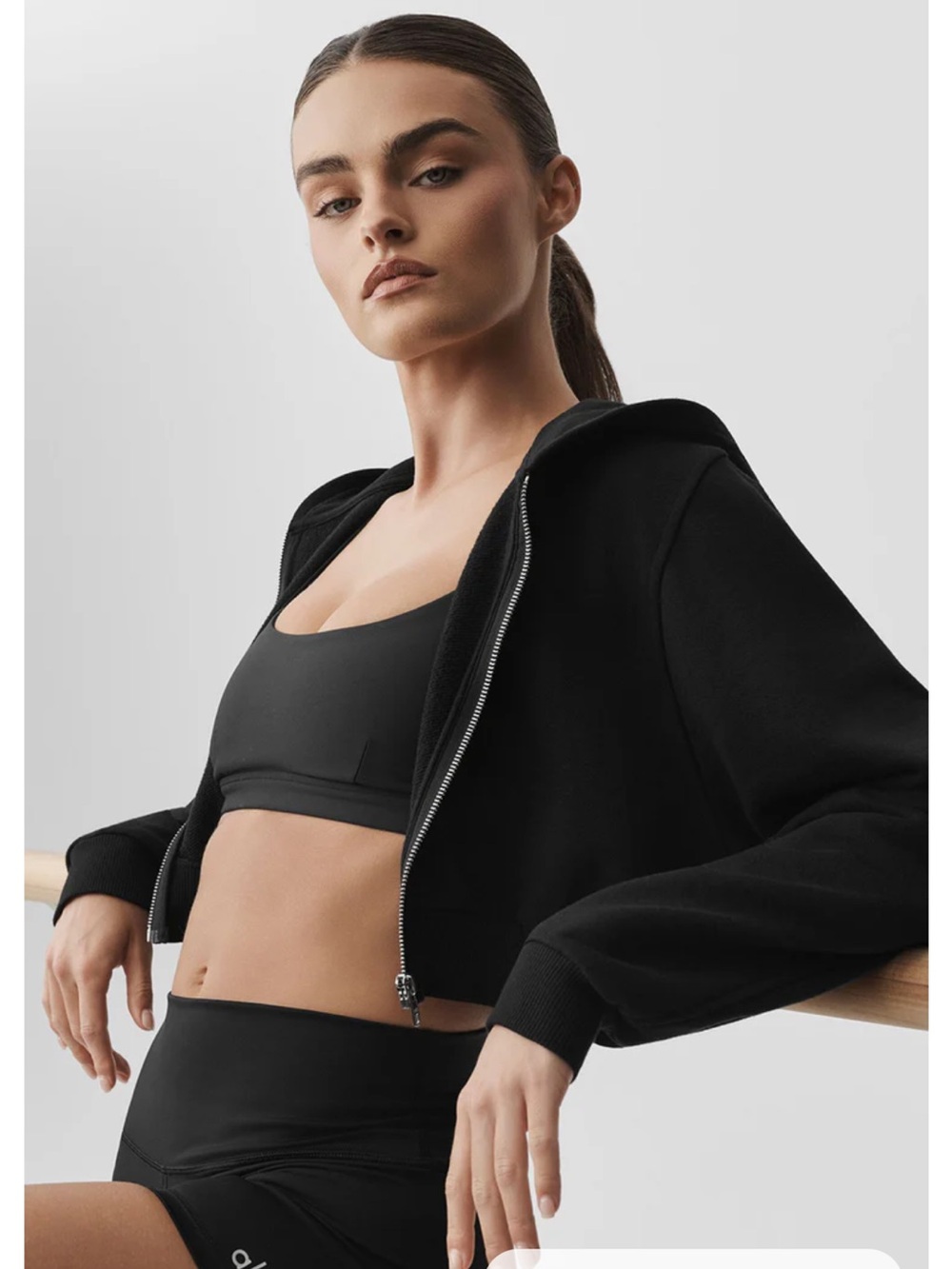ALO Yoga Black Zip Hoodie with Hood